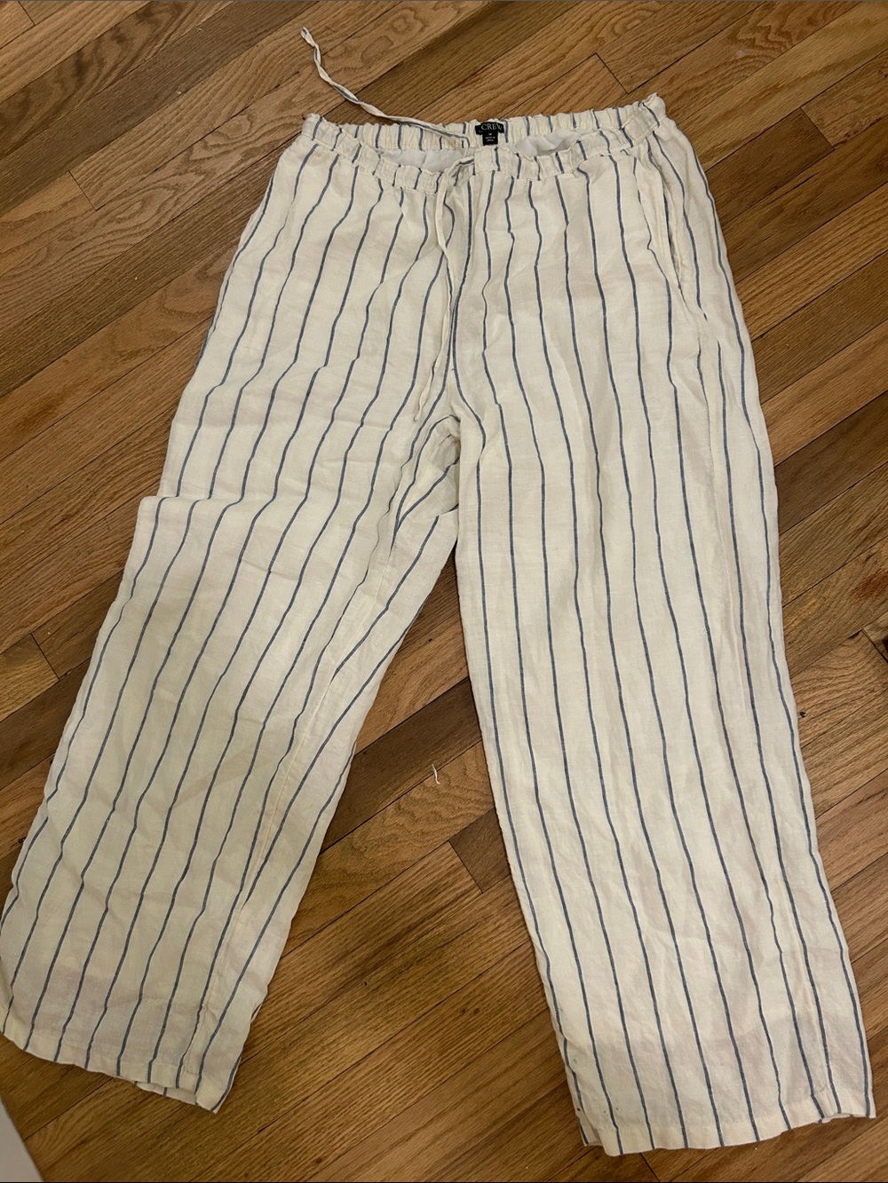 J. Crew Women's Cream Linen-Blend Wide-Leg Trousers with Blue Stripes